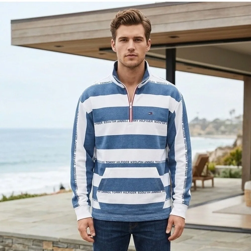 Tommy Hilfiger Denim  Sweatshirt Mens Size S/P Pullover Long Sleeve Logo Striped